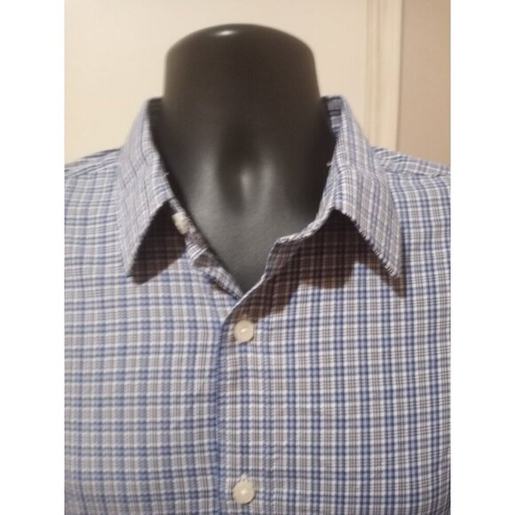 UNTUCKit Button Up Shirt Mens Large L Blue Plaid Varick Long Sleeve Stretch - Picture 4 of 11